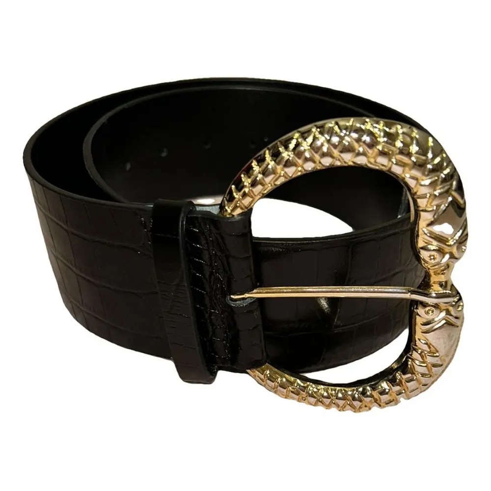 Claudie Pierlot Black Leather Belt With Gold Snake Detail Buckle T2